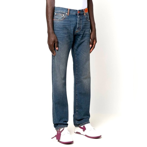 Heron Preston Jeans Mens Relaxed Fit High Rise Logo Denim Straight Leg - Picture 3 of 8